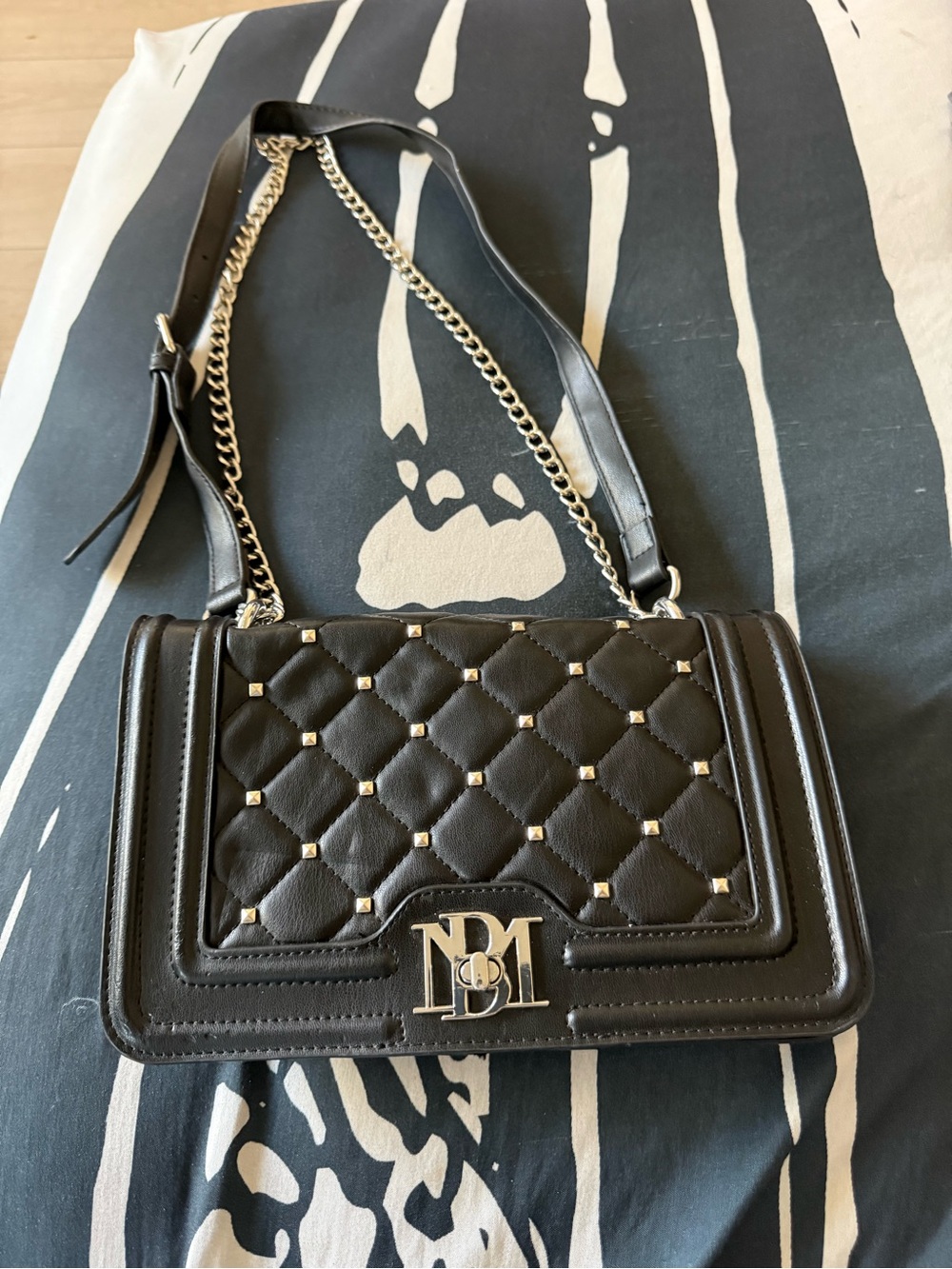 Badgley Mischka Black Quilted Shoulder Bag with Gold Chain